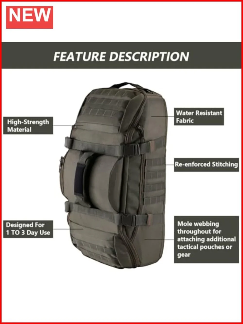 55L Large Tactical Duffle Bag, 3-in-1 MOLLE Pack for Sports Gym Outdoor